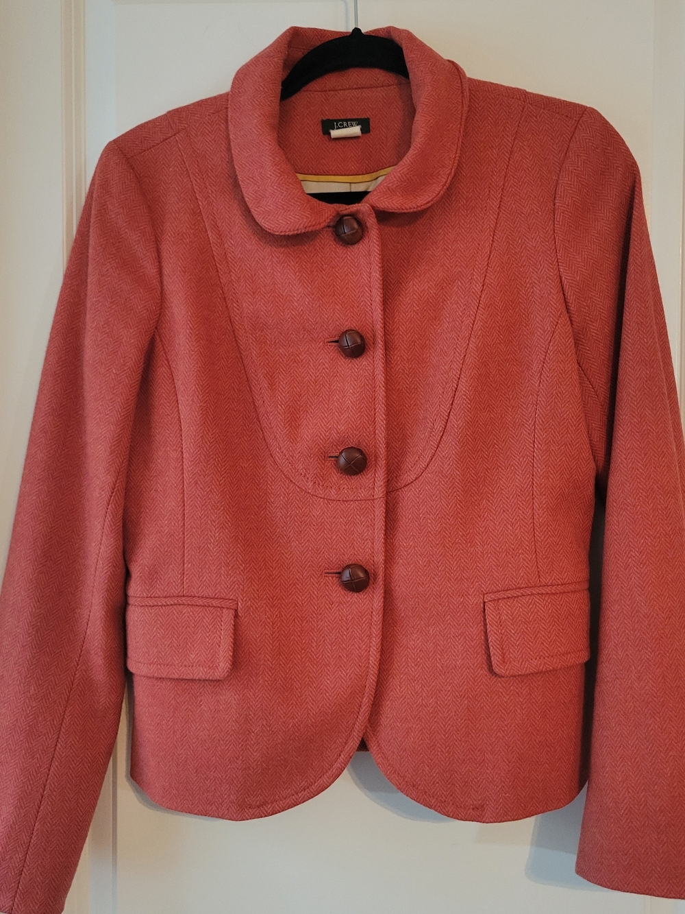 J. Crew Orange Coral Rounded Collar Wool-Blend Blazer